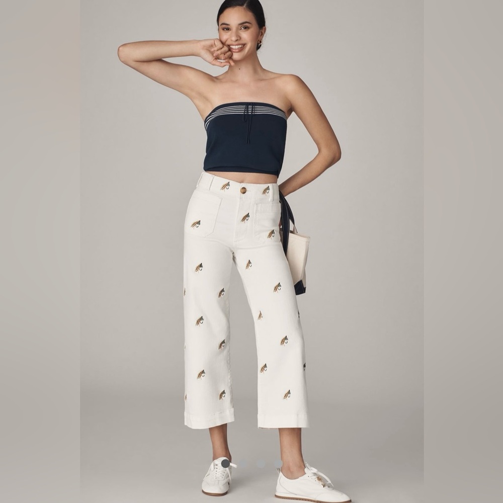 Anthropologie Maeve Colette Embroidered Pants 28p NWT